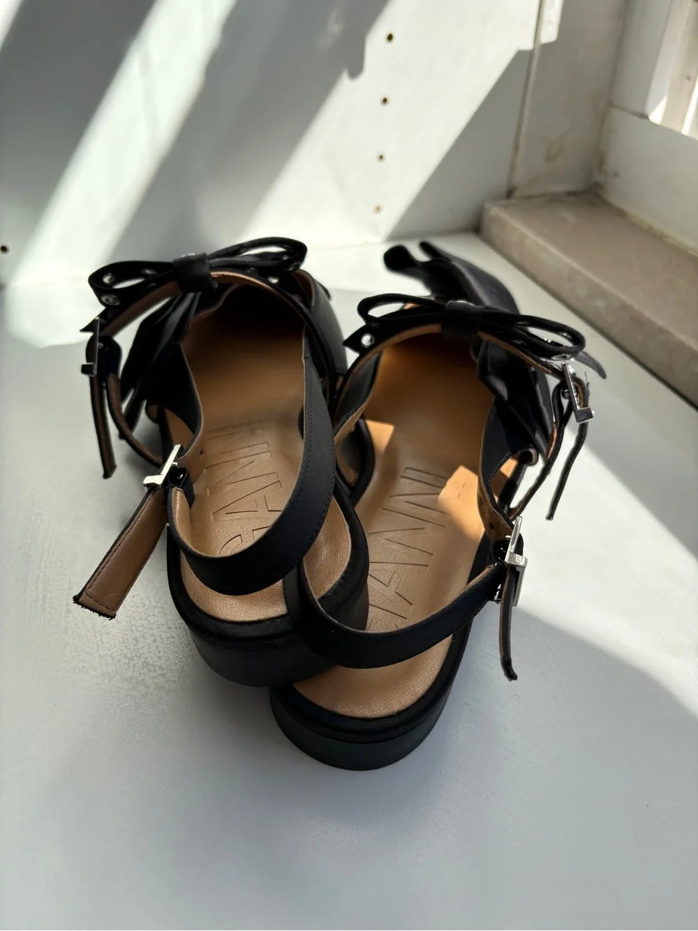 NWT Ganni Black Bow-Accent Slingback Flats